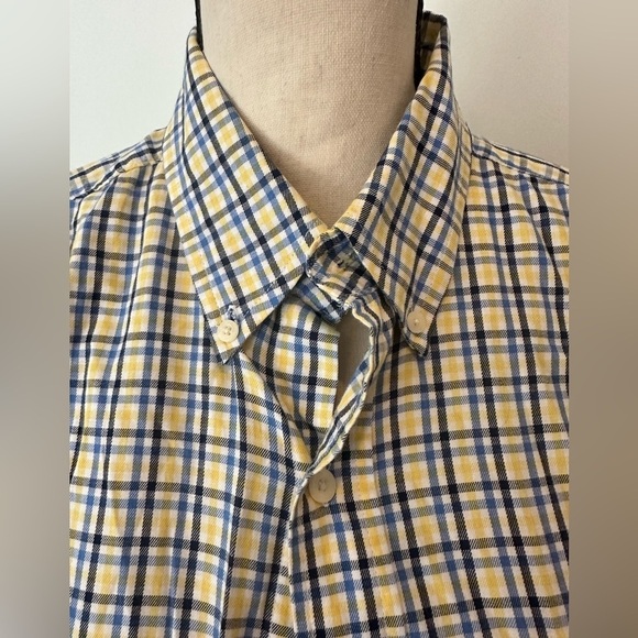 Chaps Dress Shirt Mens button front  plaid yellow and blue SZ M - Picture 2 of 6